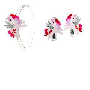 Lilies & Roses Pink and Silver Unicorn Headband & Hairclips